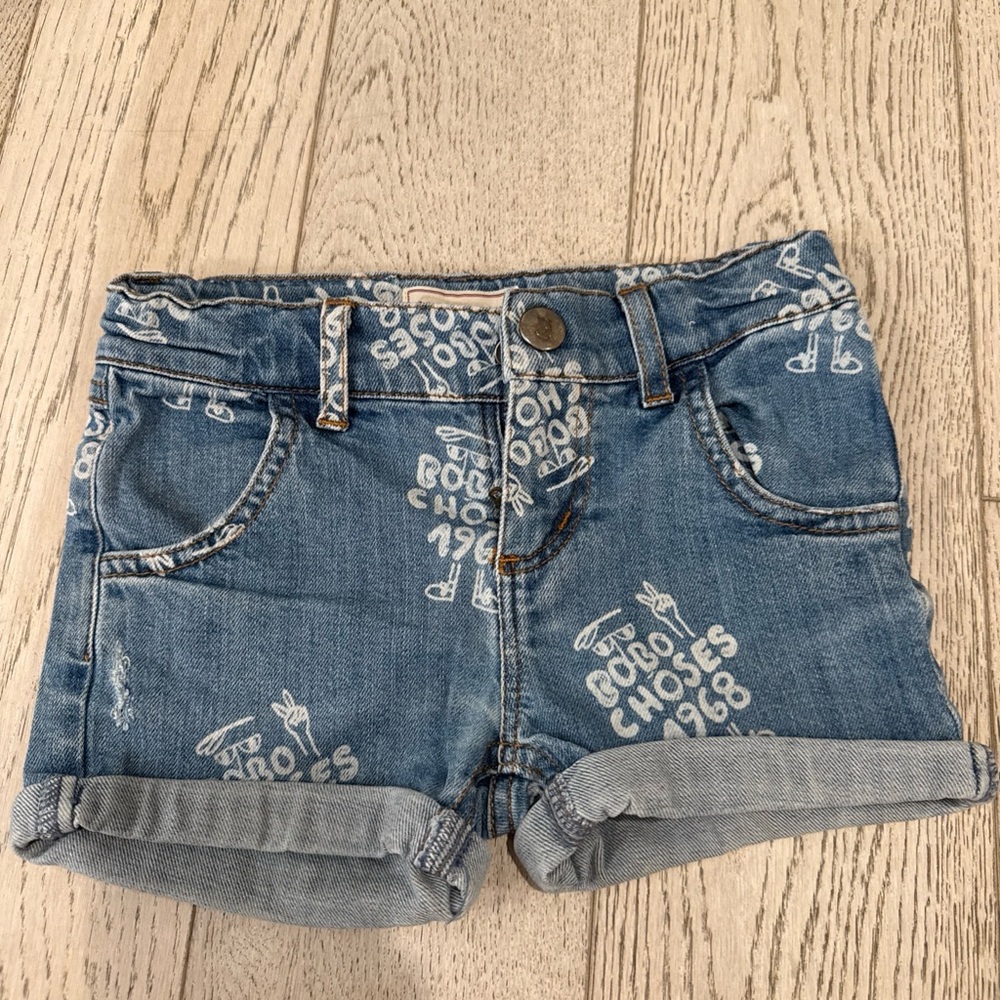 Bobo choses toddler unisex Blue Denim Shorts with White Print